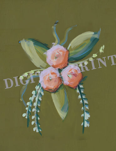 DIGITAL Olive Green Colorful Flowers