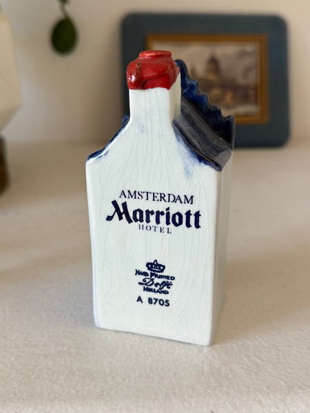 Vintage Blue Delft’s Holland Miniature House - Amsterdam Marriott Hotel (A 8705) - Hand-Painted Ceramic Collectible