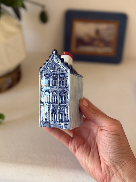 Vintage Blue Delft’s Holland Miniature House - Amsterdam Marriott Hotel (A 8705) - Hand-Painted Ceramic Collectible