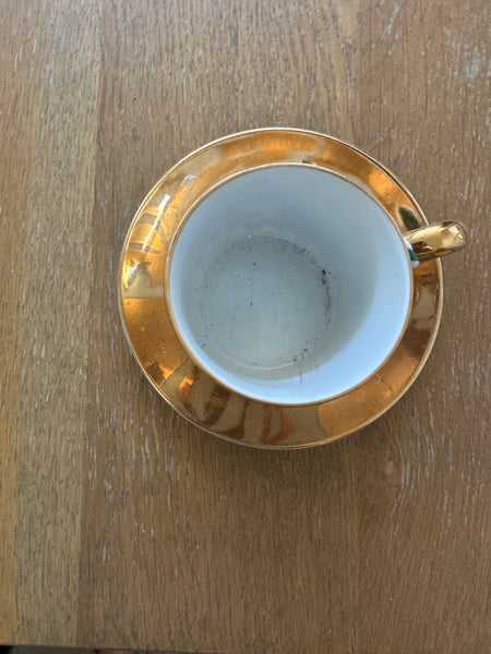 Vintage Small FF Gold Leaf Cup + Saucer - A