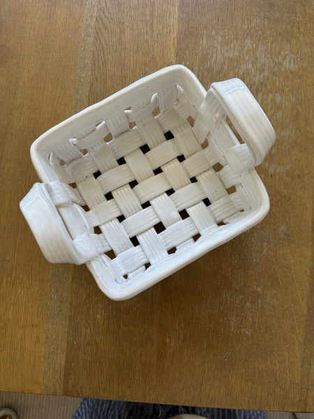 Vintage 1930 White Ceramic Basket Weave