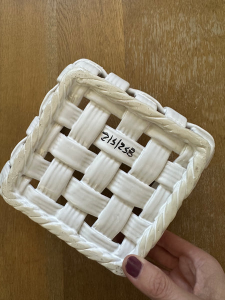 Vintage 1930 White Ceramic Basket Weave