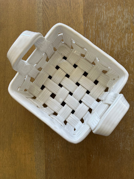 Vintage 1930 White Ceramic Basket Weave